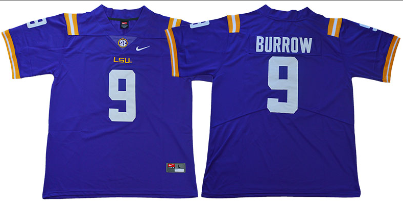 Men LSU Tigers #9 Burrow Purple NCAA Jersey